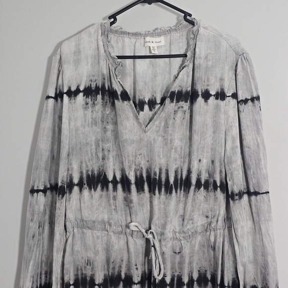 Cloth & Stone Dress Womens Large Gray Tie Dyed Maxi Long Sleeve Drawstring Waist - Picture 2 of 15